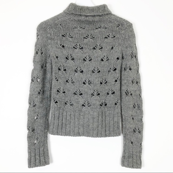French Connection Grey Alpaca Knit Turtleneck Sweater With Eyelet Details Size S - Picture 4 of 9
